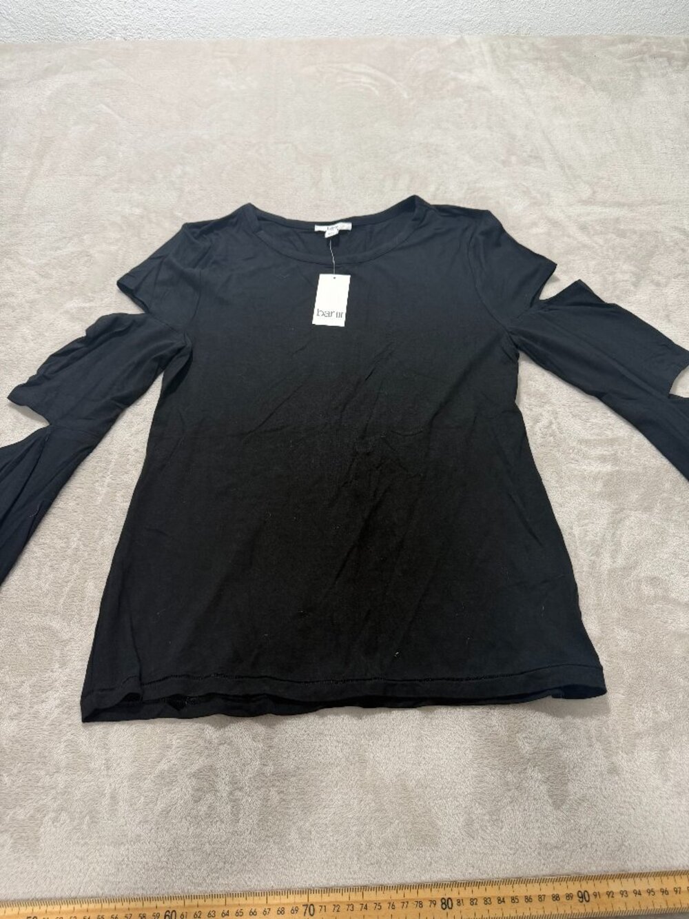 Bar III Black Cold Shoulder Cutout Sleeve Top Large Long Sleeve NWT